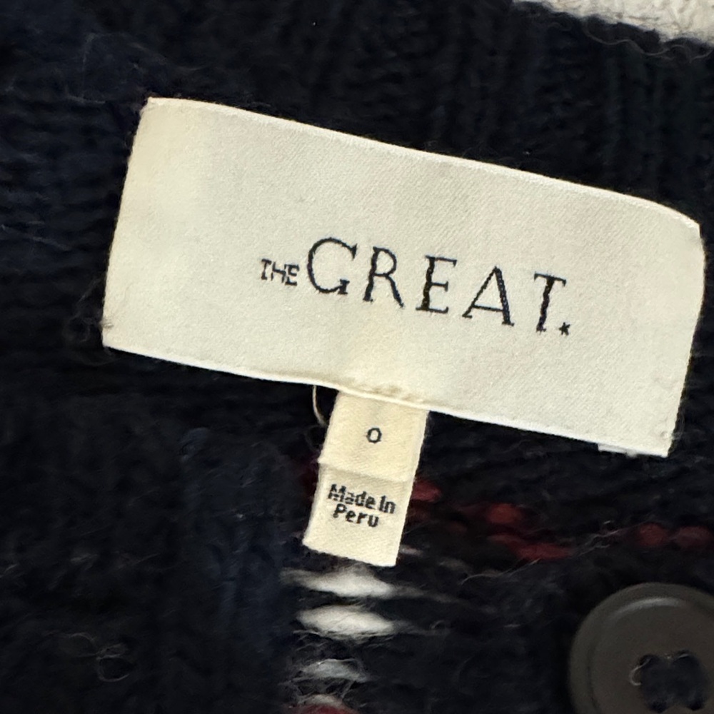 THE GREAT. Cream and Navy Patterned Cardigan - Picture 2 of 8